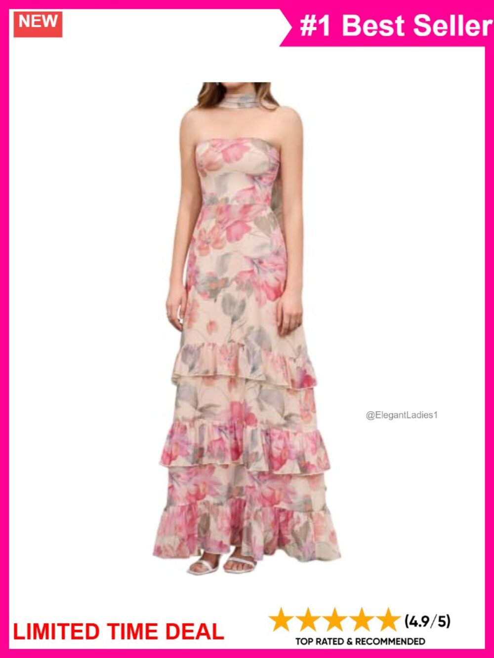 Strapless Floral Maxi Ruffle Tiered Bodycon Summer Wedding Guest Dress